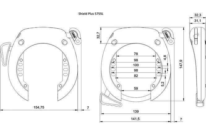 Abus Rahmenschloss Shield XPlus 5755L NR ohne Halter schwarz