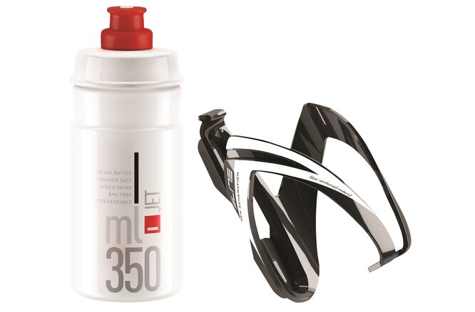Elite Kit Ceo für Kinder Bidon 350ml transparent mit rot Bidonhalter... schwarz mit weiss