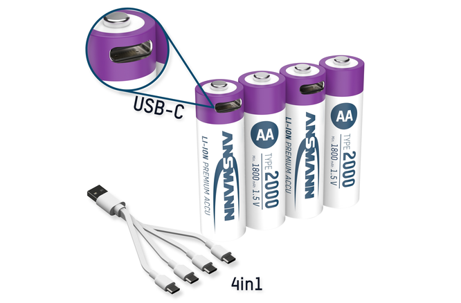 Ansmann aufladbare Batterien Li-Ion Akkus Mignon AA Typ 2000... (min.1800mAh) 4er-Blister