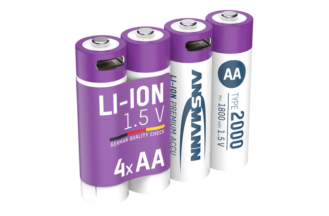 Ansmann aufladbare Batterien Li-Ion Akkus Mignon AA Typ 2000... (min.1800mAh) 4er-Blister