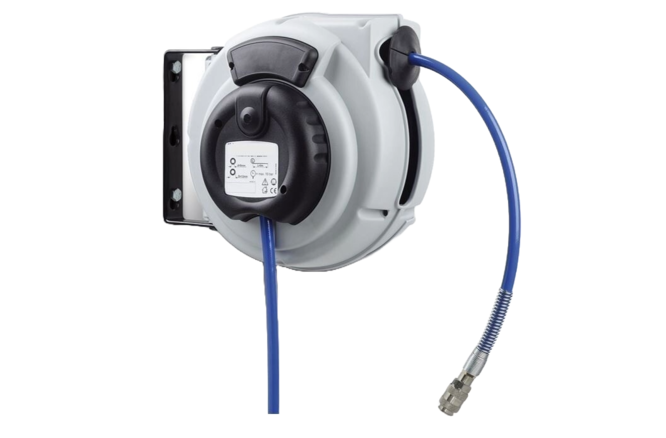 AZE Schlauchaufroller 12m, PU Schlauch 10 bar inkl. Kupplung,... schwenkbar, grau