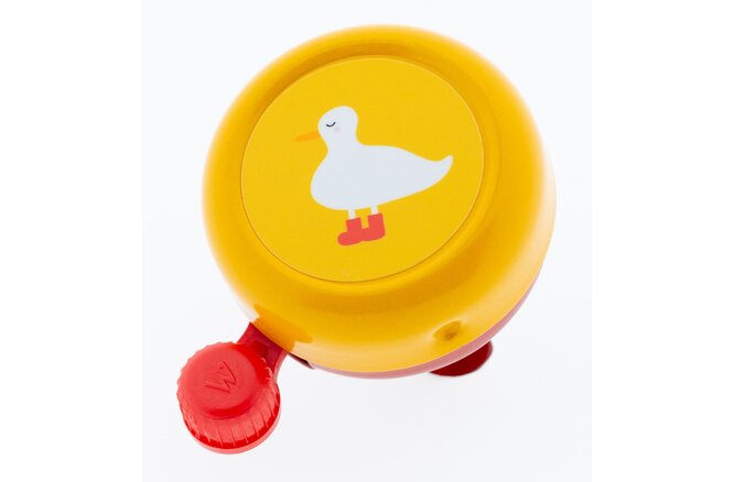 Widek Kinderglocke Explorer Duck Stahl lackiert in gelb auf einer Karte