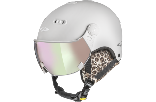CP Ski Women CARACHILLO Helmet snowwhite soft touch with leo ears... / Visor Nr.50