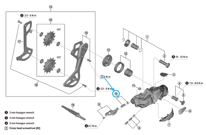 Shimano RD-M9250 Endeinstellschraube und Platte