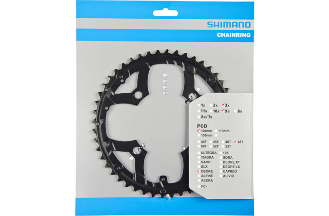Shimano Kettenblatt DEORE FC-M590 48 Zähne für Hosenschutz... schwarz