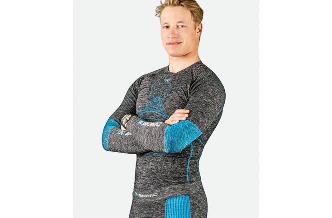 X-BIONIC Men Energy Accumulator 4.0 Melange Shirt LG SL grey dark... grey melange/blue